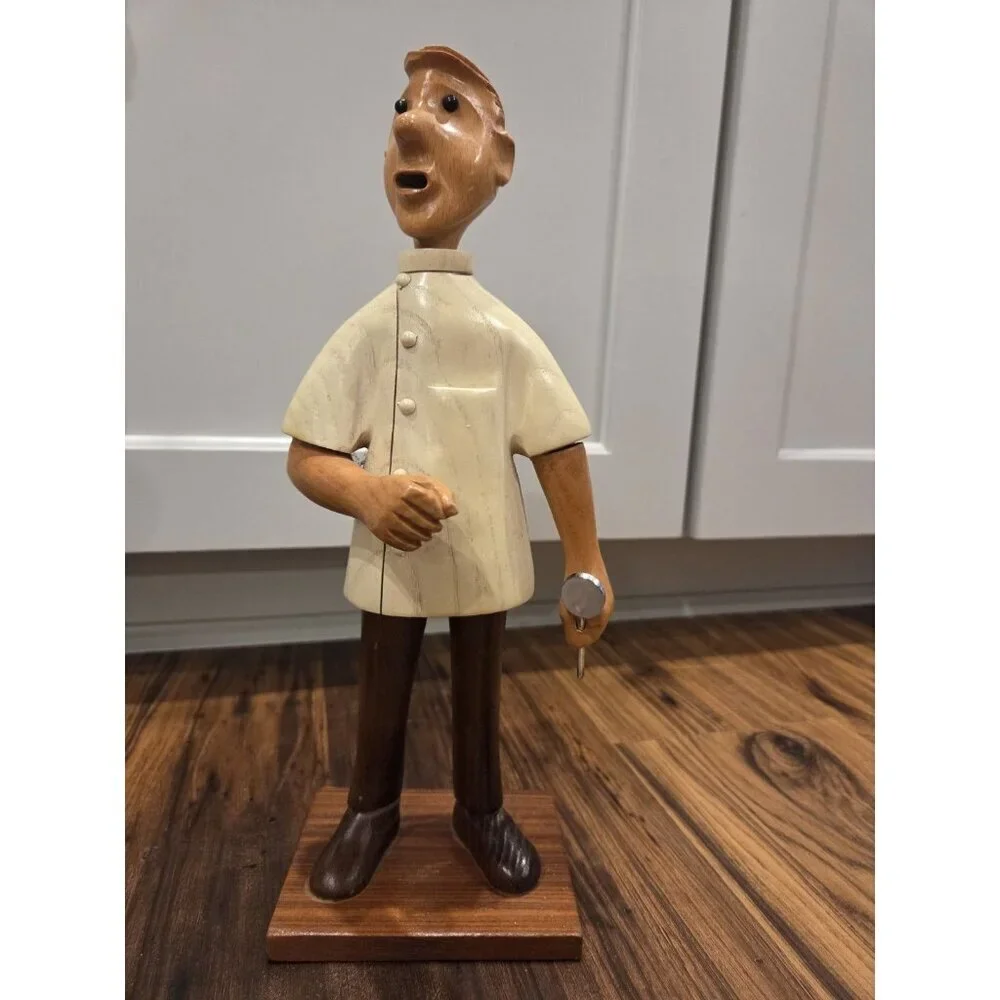Vintage Italian Carved Wood Dentist Figurine Mid Century In Style of Romer